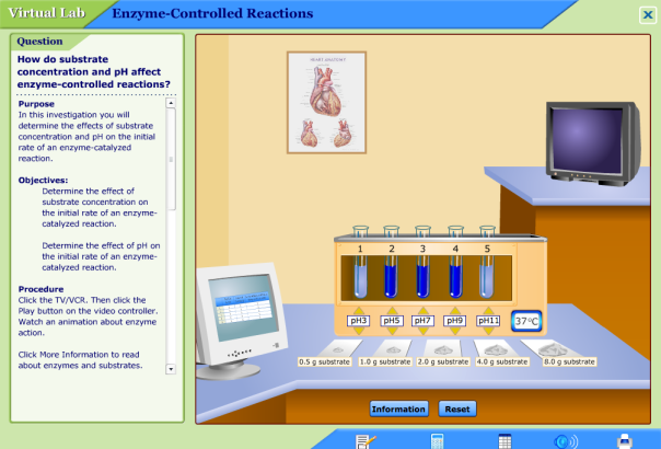 Glencoe Bio VirtualLab: pH and substrate concentration vs enzyme activity